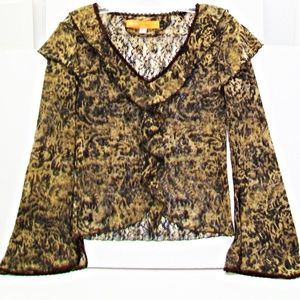 CYNTHIA STEFFE Animal Print TOP Ruffle Neck Sz Sm